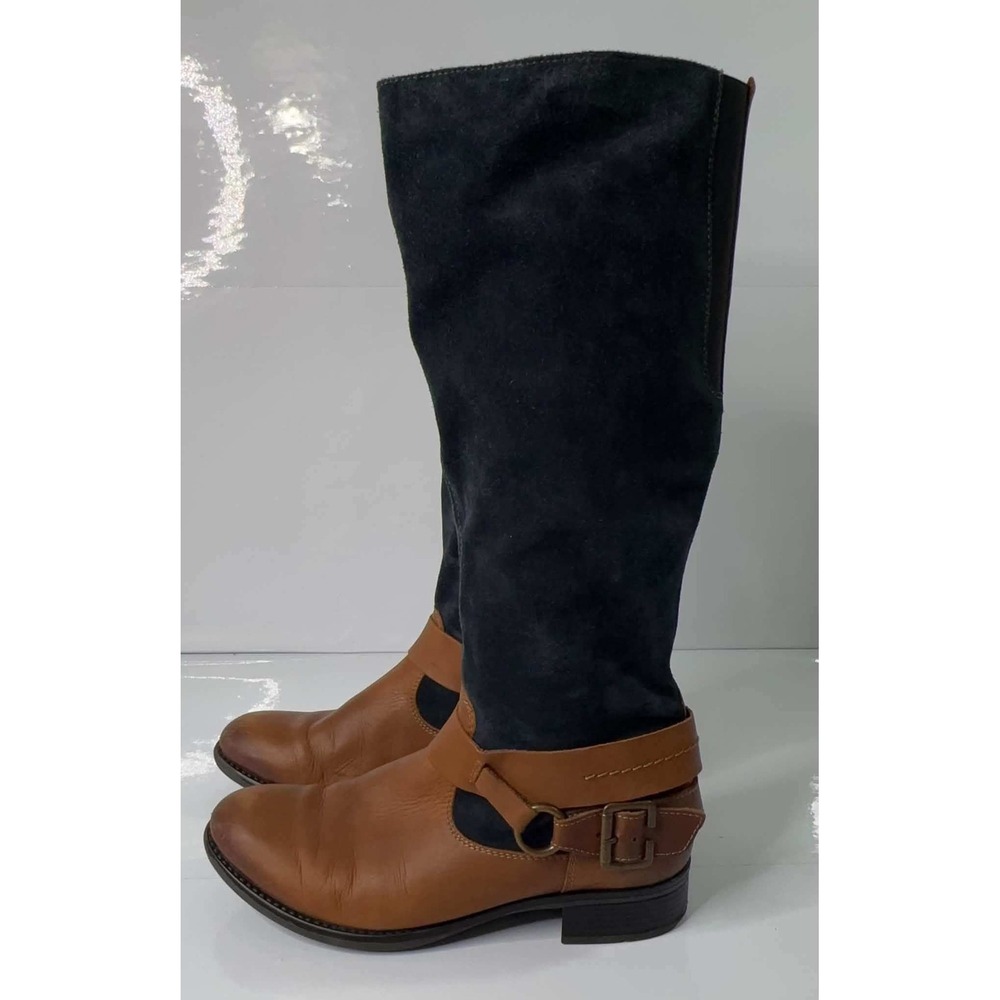 Remonte Rieker Womens 38 US 7 Knee High Boots Leather Suede Harness Riding Plaid
